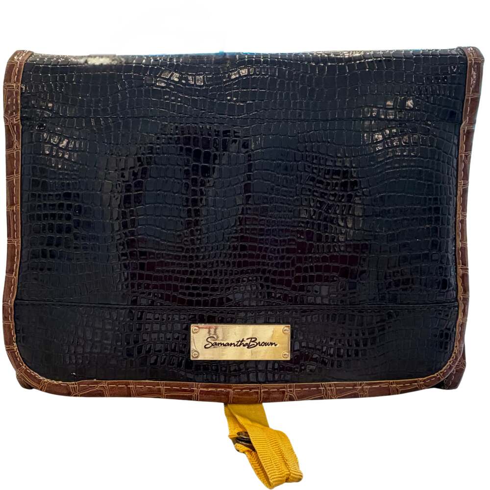 Samantha Brown CHIC Black Faux Croco Embossed Multi-Pocket Toiletry/Cosmetic Tra